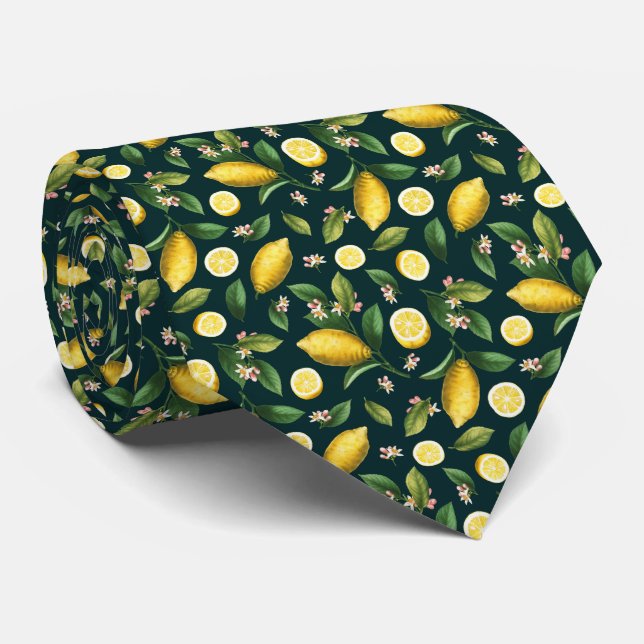  Citrus Lemon Pattern Tie (Rolled)