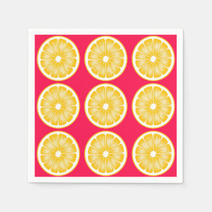 Citrus Lemon Slice Hot Pink & Yellow Napkin