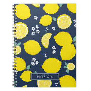 Citrus Lemon Slices Blue Navy Personalised Notebook