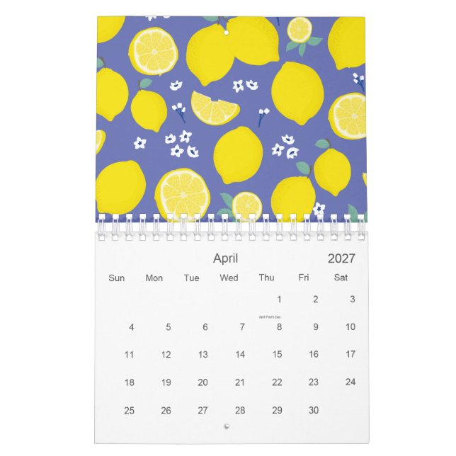 Citrus Lemon Slices Purple Pattern 2026 Calendar (Apr 2027)