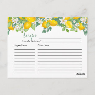 Citrus Lemon Theme Bridal Shower Recipe Card