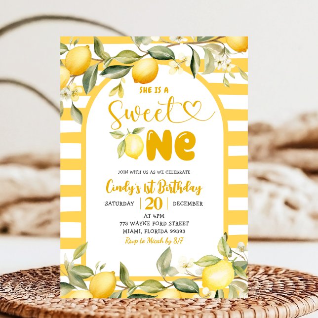 Citrus Lemon Theme Sweet One First Birthday Invitation (Creator Uploaded)