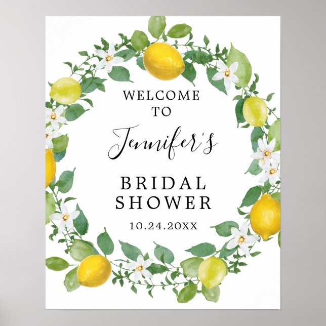 Citrus Lemon Themed Bridal Shower Welcome Sign (Front)