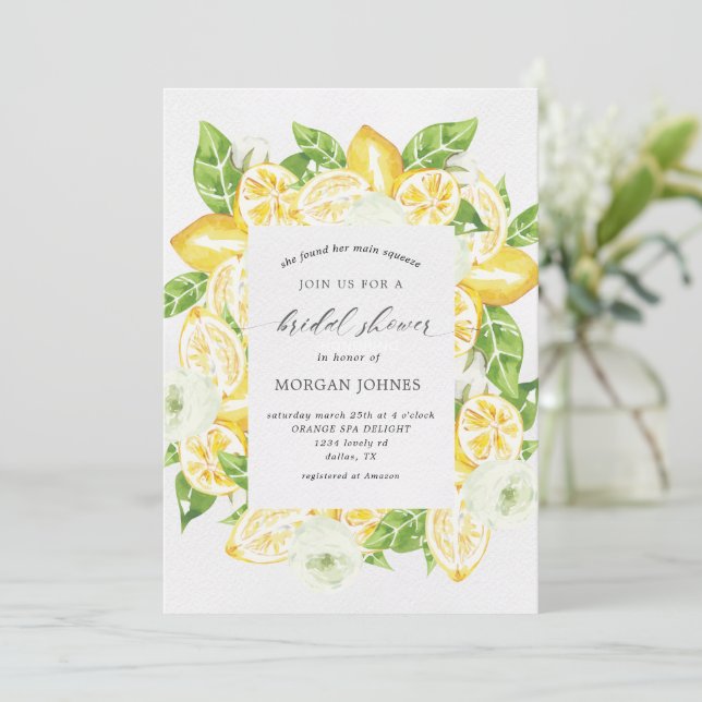 Citrus Lemon Tree White Bridal Shower Invitation (Standing Front)