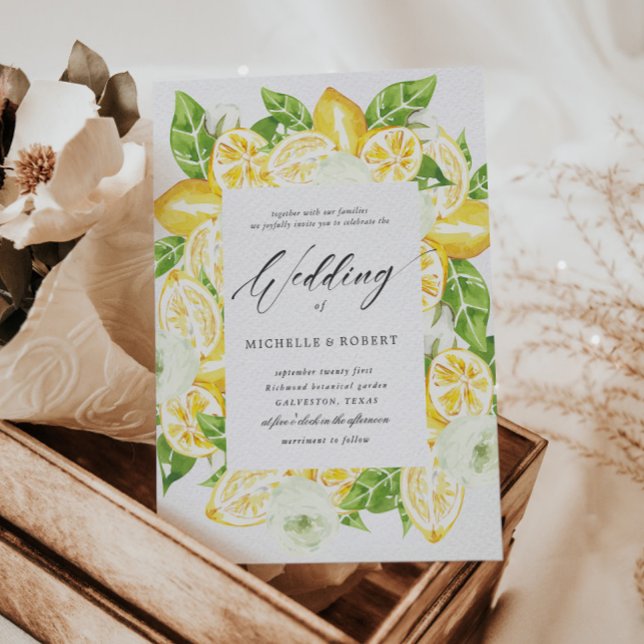 Citrus Lemon Tree White Wedding Invitation (Creator Uploaded)