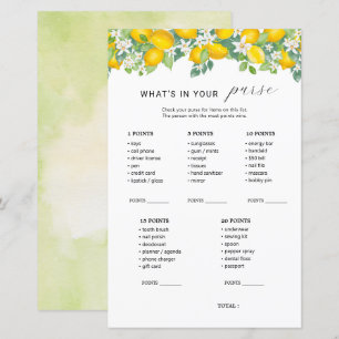 Citrus Lemon What's In Your Purse Bridal Game