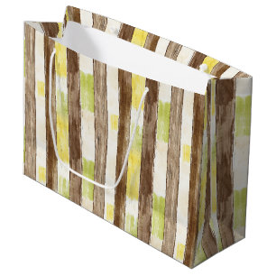 Citrus Lemon Yellow Lime Faux Wood Stripe Birthday Large Gift Bag