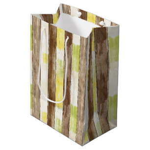 Citrus Lemon Yellow Lime Faux Wood Stripe Birthday Medium Gift Bag