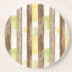 Citrus Lemon Yellow Lime Faux Wood Stripes   Coaster