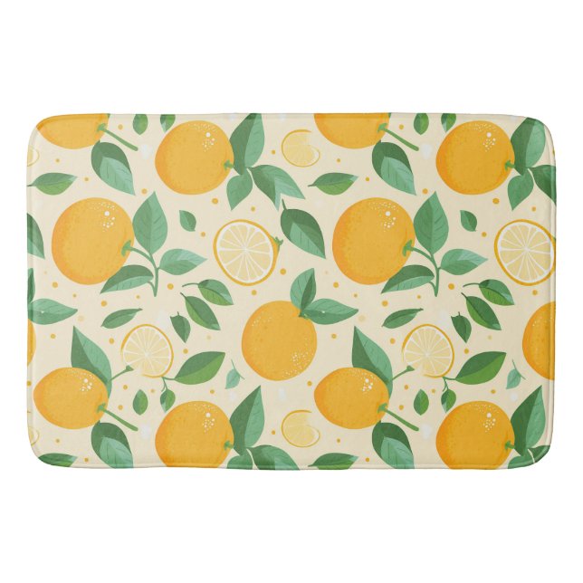 Citrus lemon yellow tropical fruit pattern bath mat (Front)