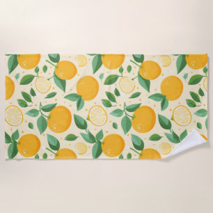 Citrus lemon yellow tropical fruit pattern beach towel