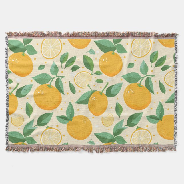 Citrus lemon yellow tropical fruit pattern throw blanket (Front)