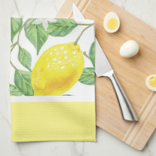 Citrus Lemons and Green Leaves Kitchen Tea Towel