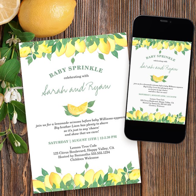 Citrus Lemons Gender Neutral Baby Sprinkle Invitation (Creator Uploaded)