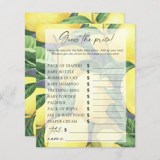 Citrus lemons - Guess the price Game (Front/Back)