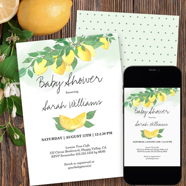 Citrus Lemons Mint Wash Gender Neutral Baby Shower Invitation (Creator Uploaded)