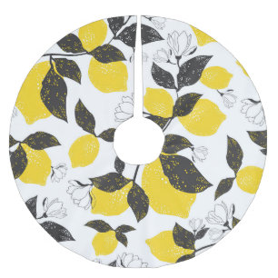 Citrus Lemons, Vintage Summer Seamless. Brushed Polyester Tree Skirt