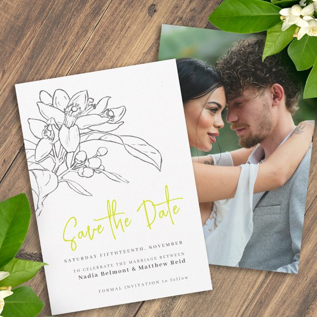 Citrus lime blossom photo wedding save the date (Creator Uploaded)