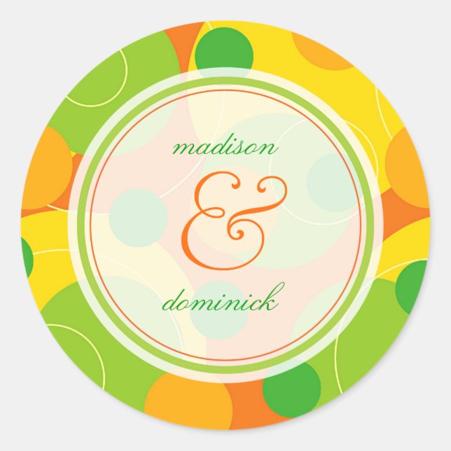 Citrus Lime Bubbly Mod Dots Summer Wedding Sticker (Front)