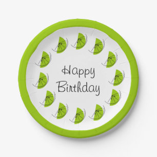 Citrus Lime Circle Happy Birthday Paper Plate