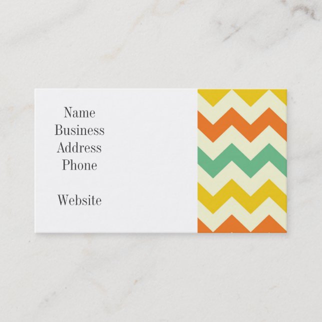 Citrus Lime Green Orange Yellow Chevron Zigzags Business Card (Front)