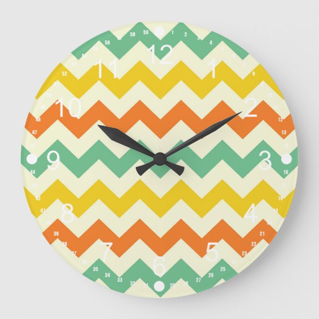 Citrus Lime Green Orange Yellow Chevron Zigzags Large Clock (Front)
