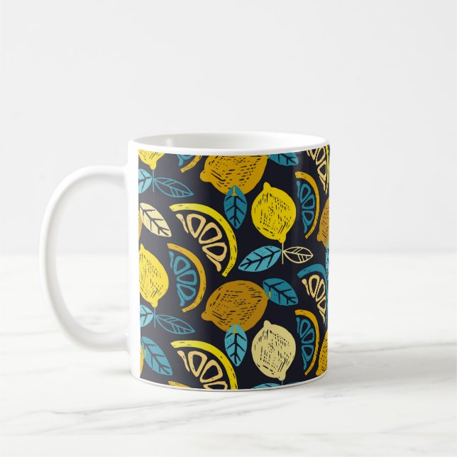 Citrus lime lemon doodle hand drawn pattern backgr coffee mug (Left)