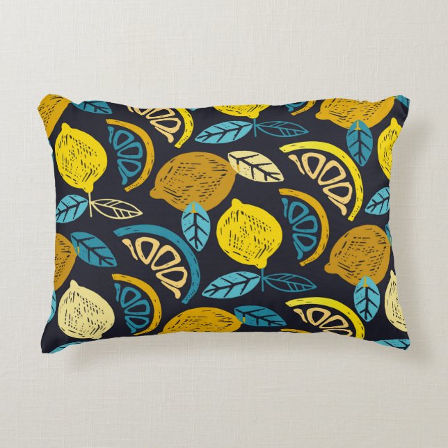 Citrus lime lemon doodle hand drawn pattern backgr decorative cushion (Front)