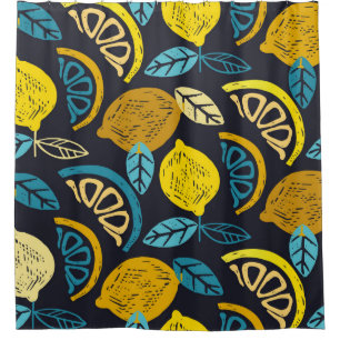 Citrus lime lemon doodle hand drawn pattern backgr shower curtain