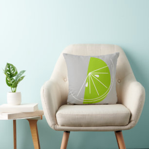 Citrus Lime White green back square grey Cushion