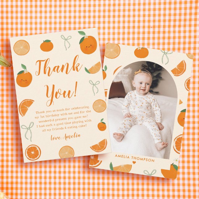 Citrus Little Cutie Birthday Photo Thank You Card (Creator Uploaded)