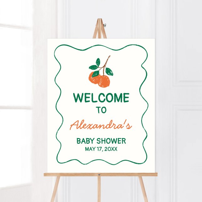 Citrus Little Cutie Modern Baby Shower Welcome Poster (Citrus Little Cutie Baby Shower Welcome Sign)