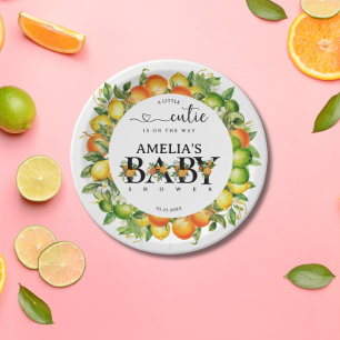 Citrus Little Cutie Orange Green Floral  Paper Plate
