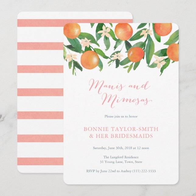 Citrus Manis and Mimosas Bridesmaids Lunch Invitation (Front/Back)