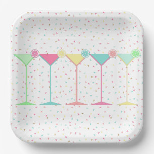 Citrus Martini Cocktail Confetti Party Celebration Paper Plate