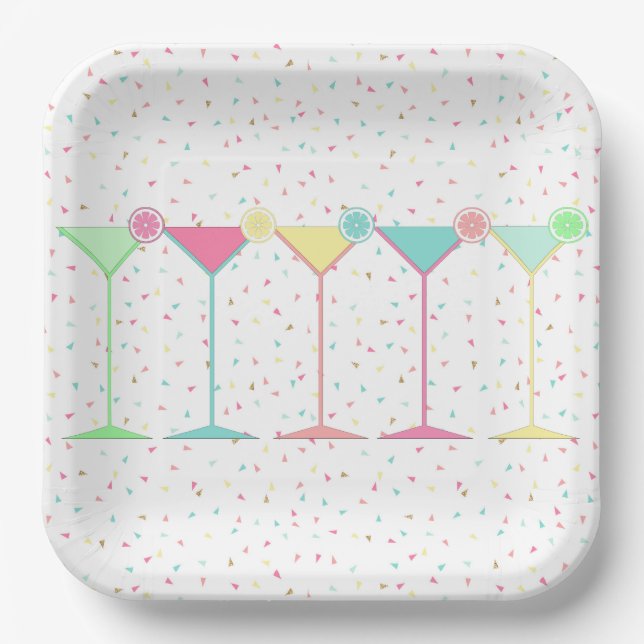 Citrus Martini Cocktail Confetti Party Celebration Paper Plate (Front)