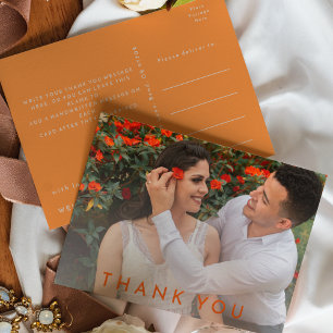 Citrus Minimalist Orange Wedding Photo Thank You Postcard