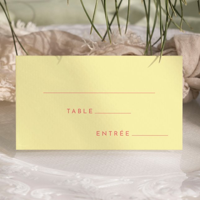 Citrus Minimalist Yellow Entree Choice Flat Place Card (Creator Uploaded)