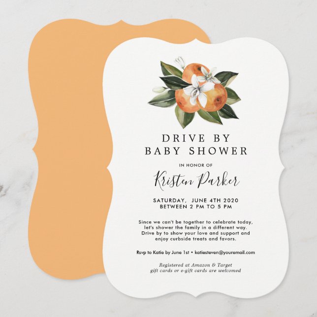Citrus Modern  Drive By Baby Shower Invitations (Front/Back)