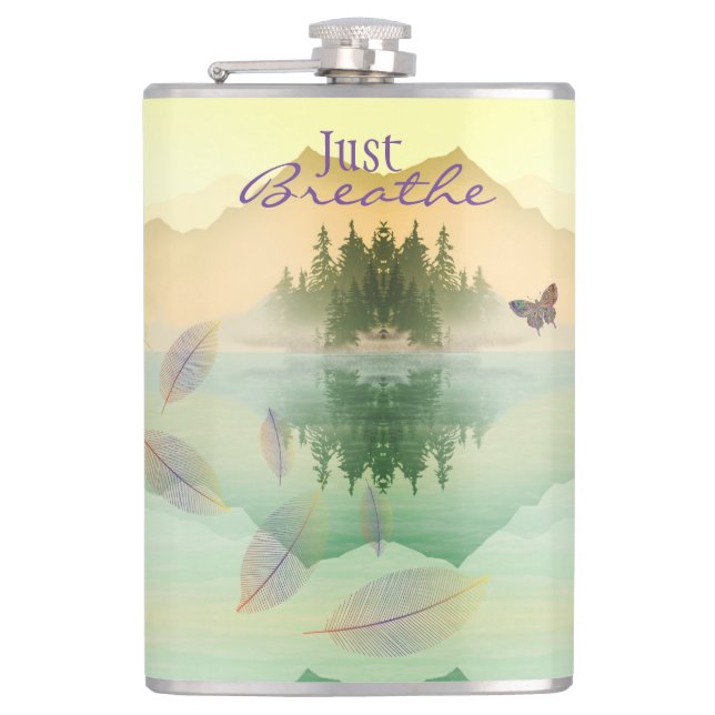 Citrus Mountain Reflection JUST BREATHE Hip Flask (Front)