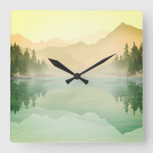 Citrus Mountains Forest Landscape Square Wall Clock