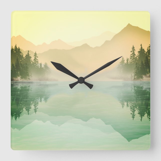 Citrus Mountains Forest Landscape Square Wall Clock (Front)