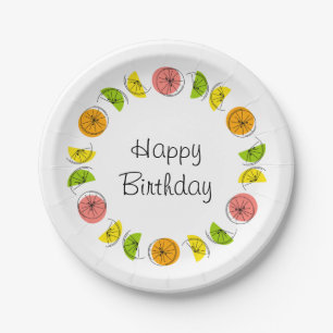 Citrus Multi Circle Happy Birthday Paper Plate