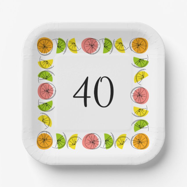 Citrus Multi Square Age 40 Paper Plate (Front)