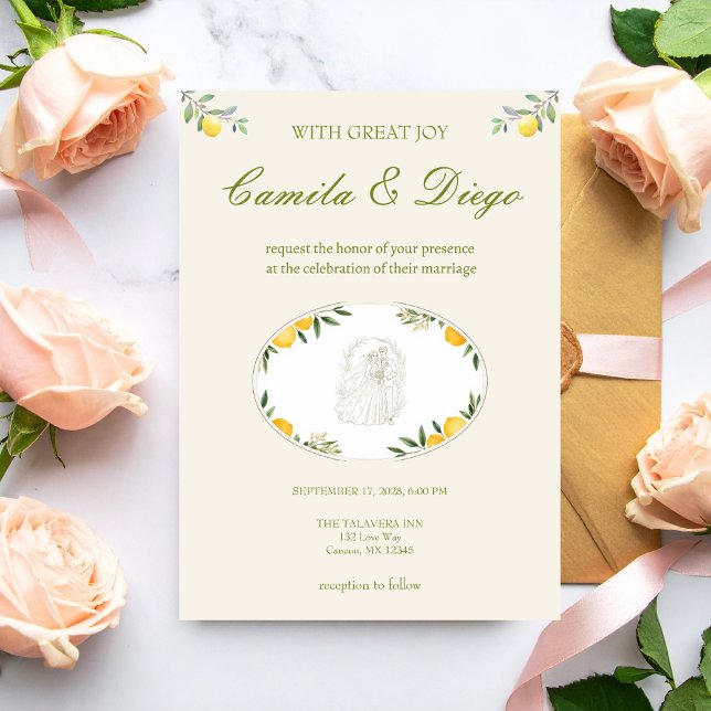 Citrus Olive Mediterranean Botanical Wedding Invitation (Creator Uploaded)