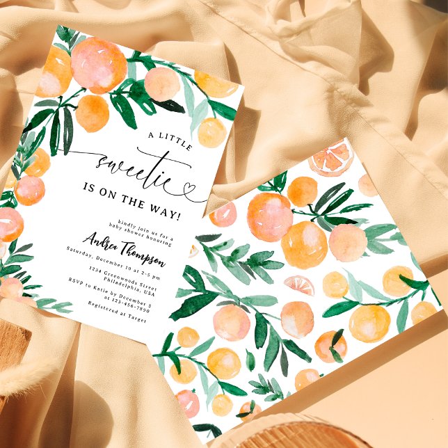 Citrus Orange A Little Sweetie Baby Shower Invitation (Creator Uploaded)