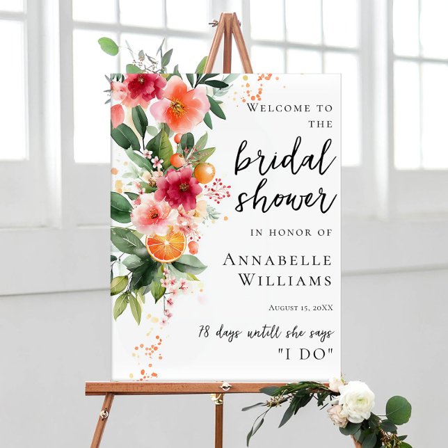 Citrus Orange And Flowers Bridal Shower Welcome Poster (Creator Uploaded)