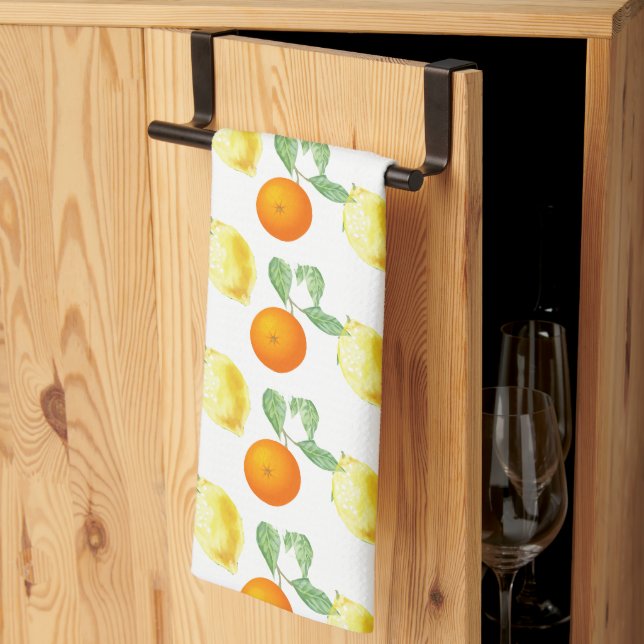 Citrus Orange and Lemon Print  Tea Towel (Thirds Fold)