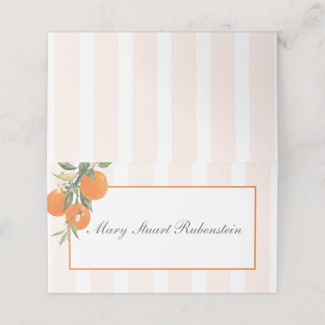 Citrus Orange and White Stripe Place Cards (Outside Unfolded)