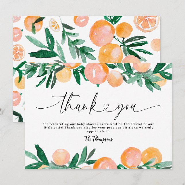 Citrus Orange Baby Shower Thank You Card (Front/Back)